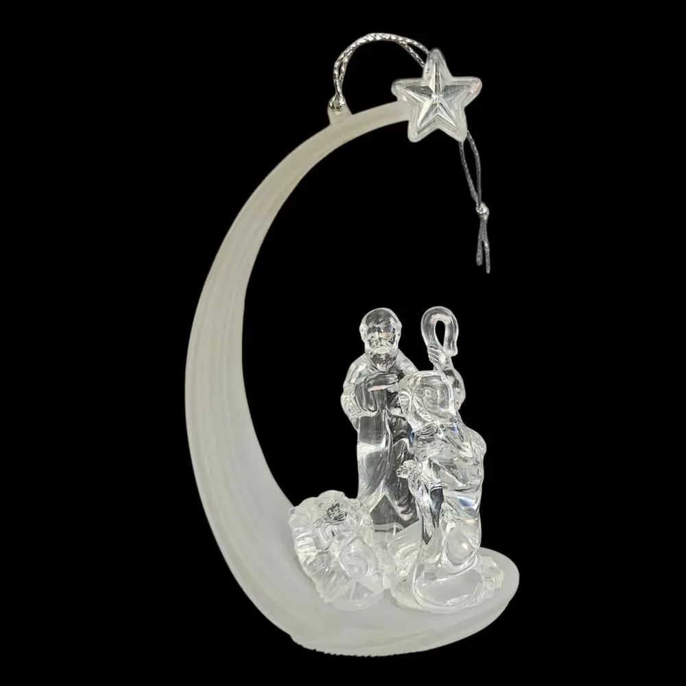 Nativity Scene Christmas Ornament Frosted Clear Acrylic Crescent Moon Star 5